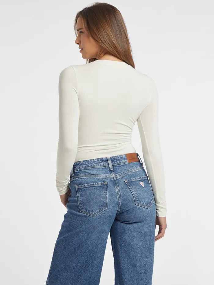 GUESS Tops Embroidered Logo Bodysuit Beige 8211 Women