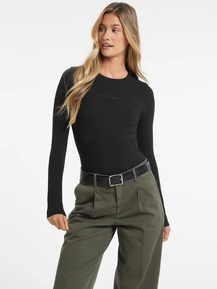 GUESS Tops Embroidered Logo Bodysuit Beige 8211 Women