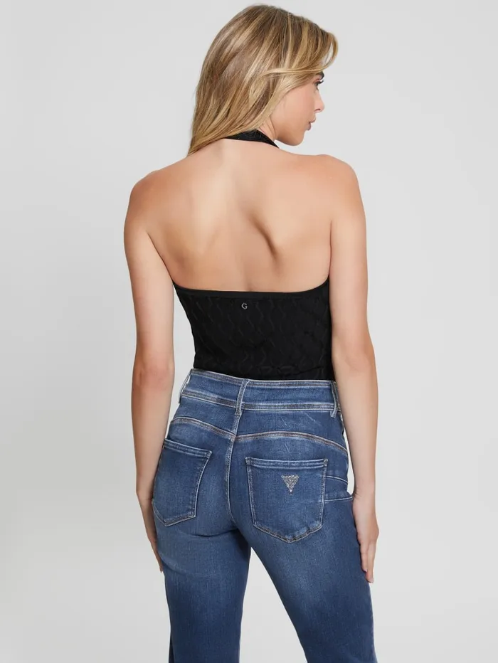 GUESS Tops Lucia Wavy Sweater Halter Top Black 8211 Women