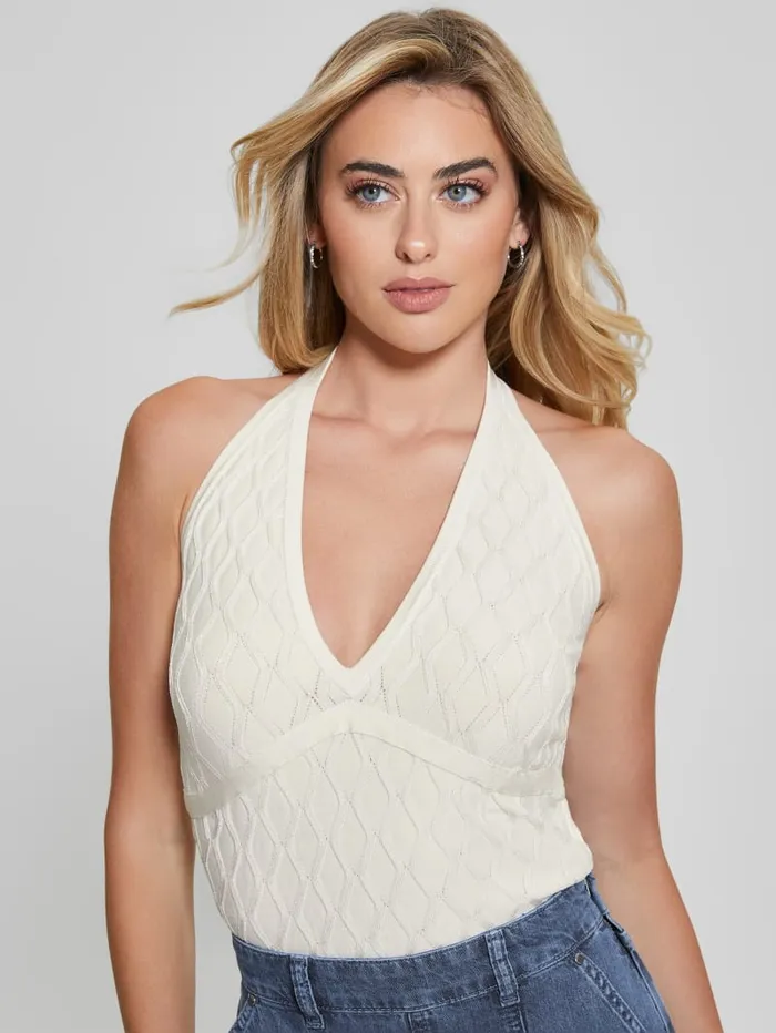 GUESS Tops Lucia Wavy Sweater Halter Top Black 8211 Women