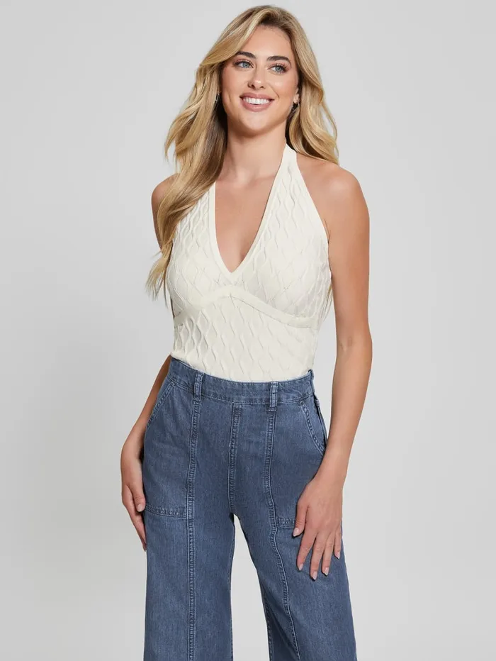 GUESS Tops Lucia Wavy Sweater Halter Top Black 8211 Women
