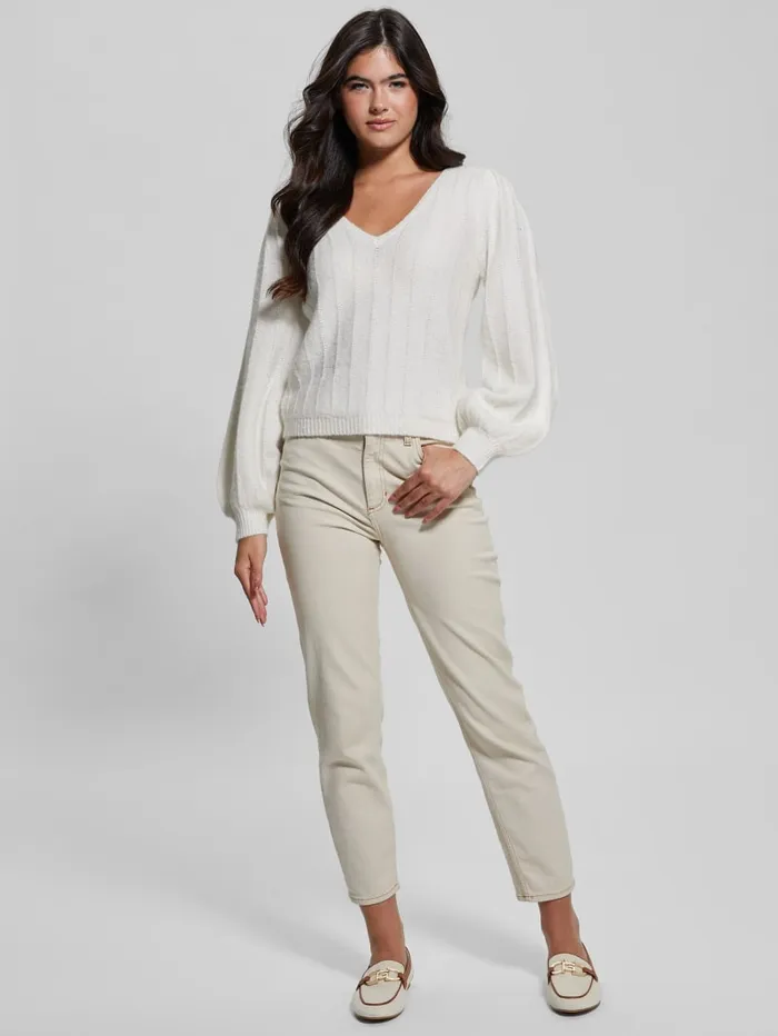 GUESS Tops Madeline Textured VNeck Sweater White 8211 Women