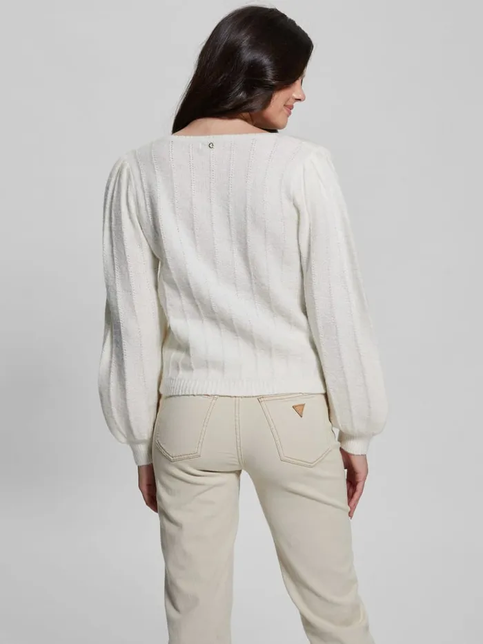 GUESS Tops Madeline Textured VNeck Sweater White 8211 Women