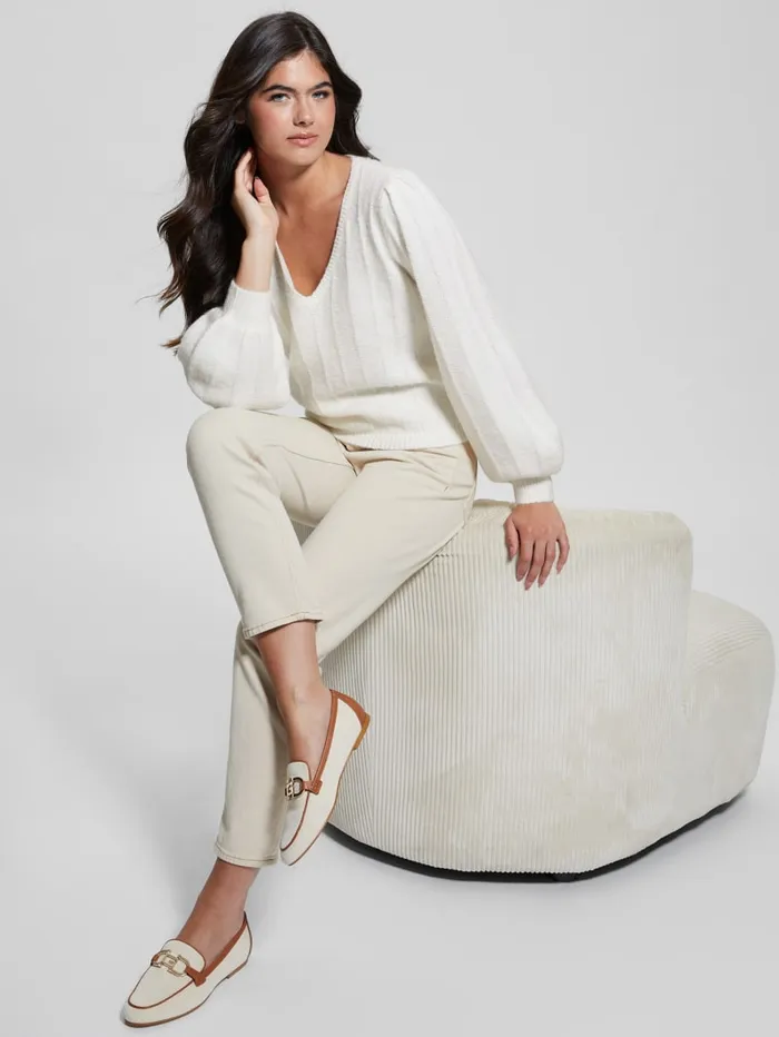 GUESS Tops Madeline Textured VNeck Sweater White 8211 Women