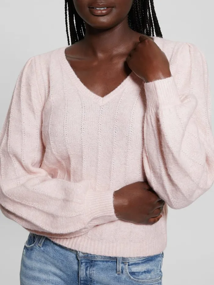 GUESS Tops Madeline Textured VNeck Sweater White 8211 Women