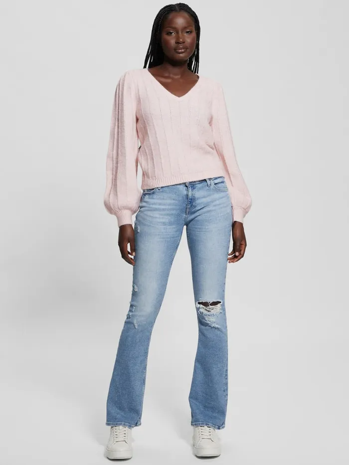 GUESS Tops Madeline Textured VNeck Sweater White 8211 Women