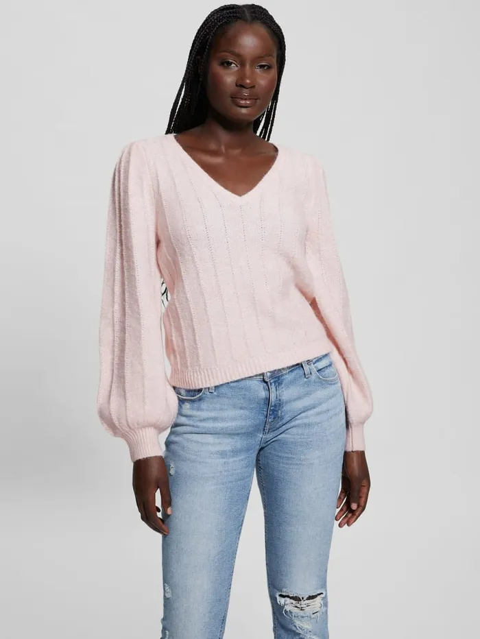 GUESS Tops Madeline Textured VNeck Sweater White 8211 Women