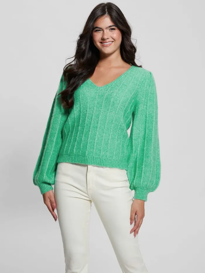 GUESS Tops Madeline Textured VNeck Sweater White 8211 Women