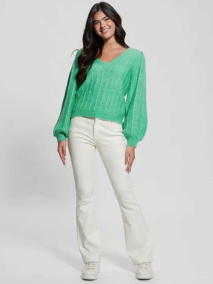 GUESS Tops Madeline Textured VNeck Sweater White 8211 Women