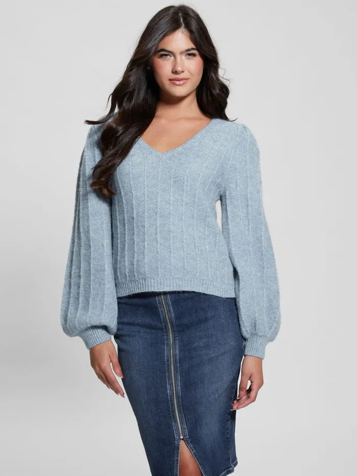 GUESS Tops Madeline Textured VNeck Sweater White 8211 Women