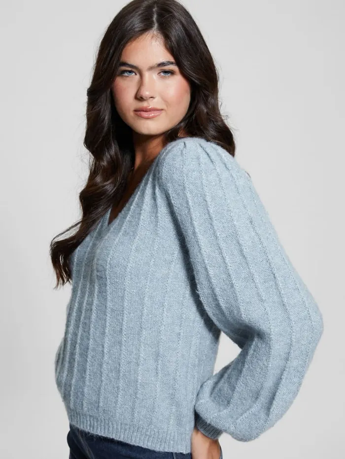 GUESS Tops Madeline Textured VNeck Sweater White 8211 Women
