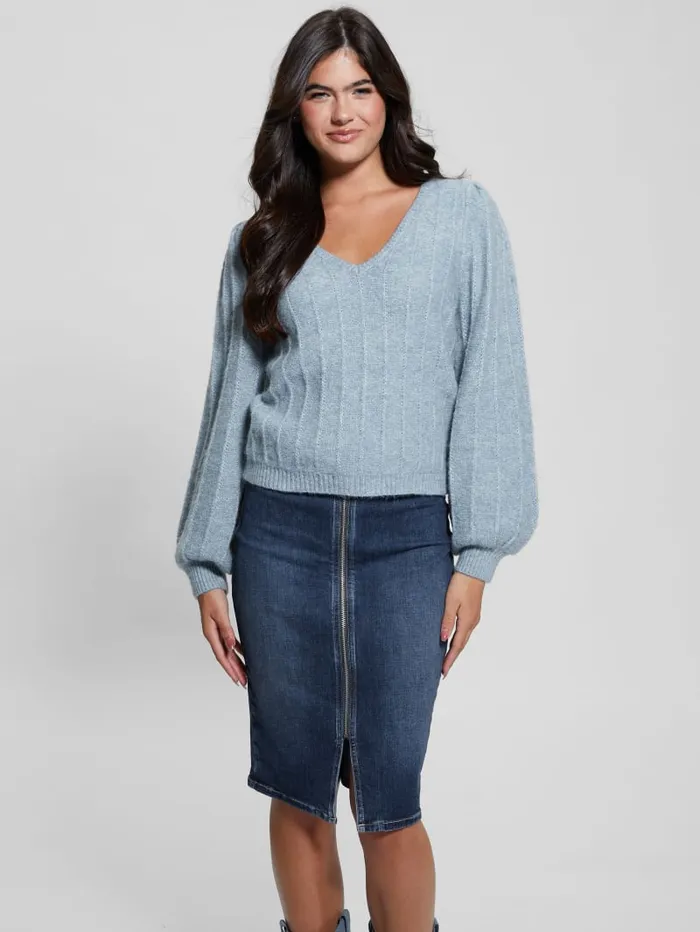 GUESS Tops Madeline Textured VNeck Sweater White 8211 Women