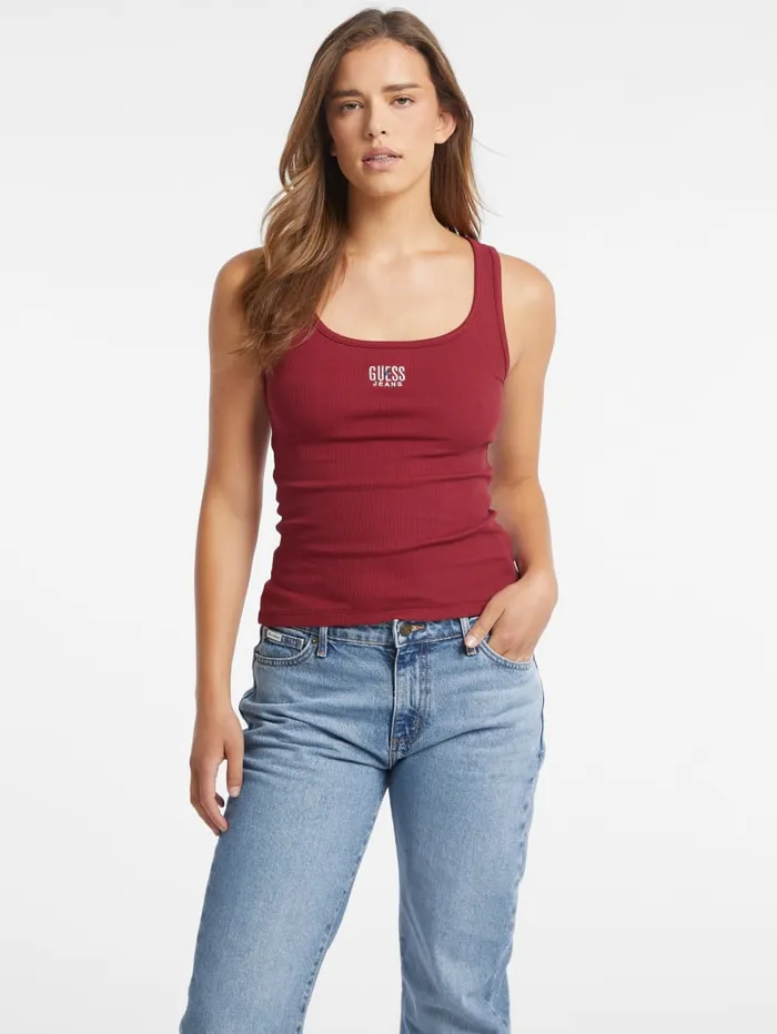 GUESS Tops Slim Embroidered Logo Tank Black 8211 Women
