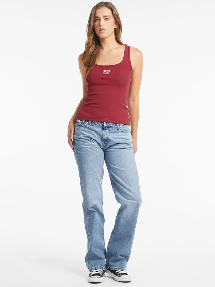 GUESS Tops Slim Embroidered Logo Tank Black 8211 Women