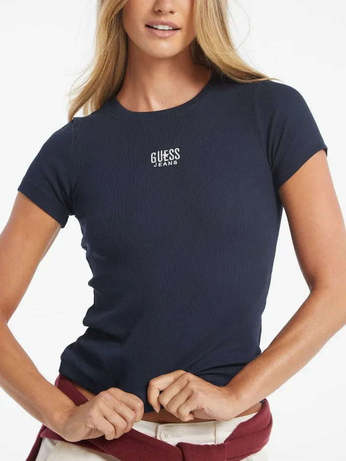 GUESS Tops Slim Embroidered Logo Tee Blue 8211 Women