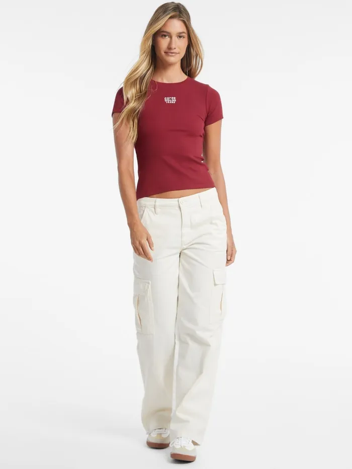 GUESS Tops Slim Embroidered Logo Tee Blue 8211 Women