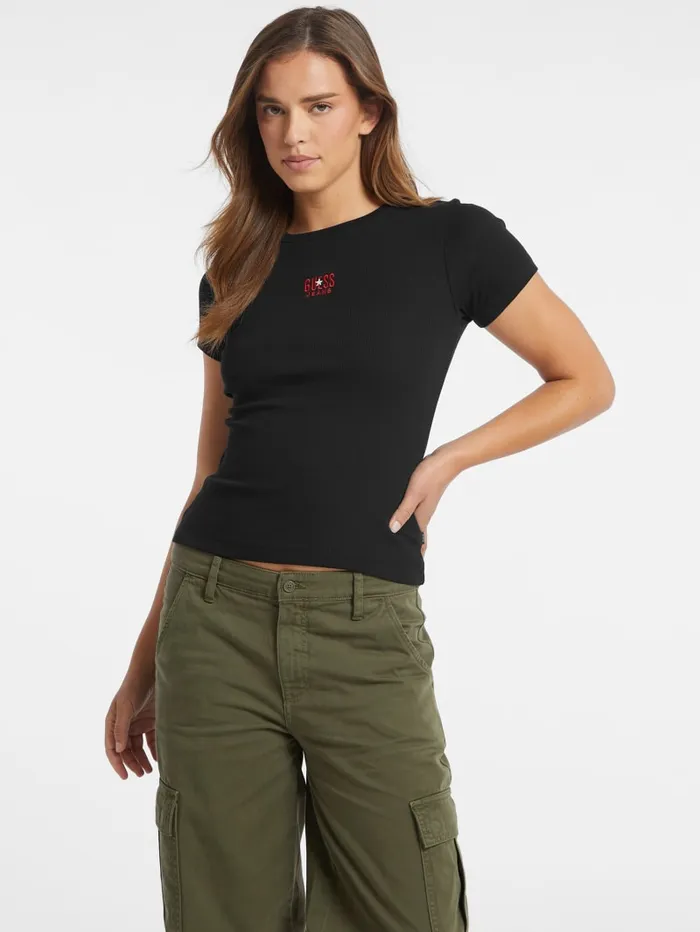GUESS Tops Slim Embroidered Logo Tee Blue 8211 Women
