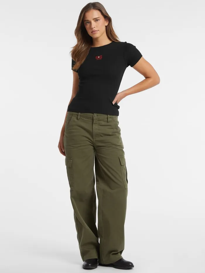 GUESS Tops Slim Embroidered Logo Tee Blue 8211 Women
