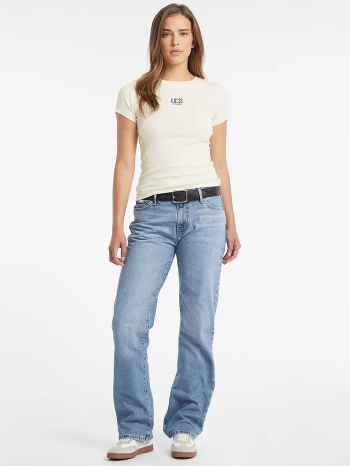 GUESS Tops Slim Embroidered Logo Tee Blue 8211 Women
