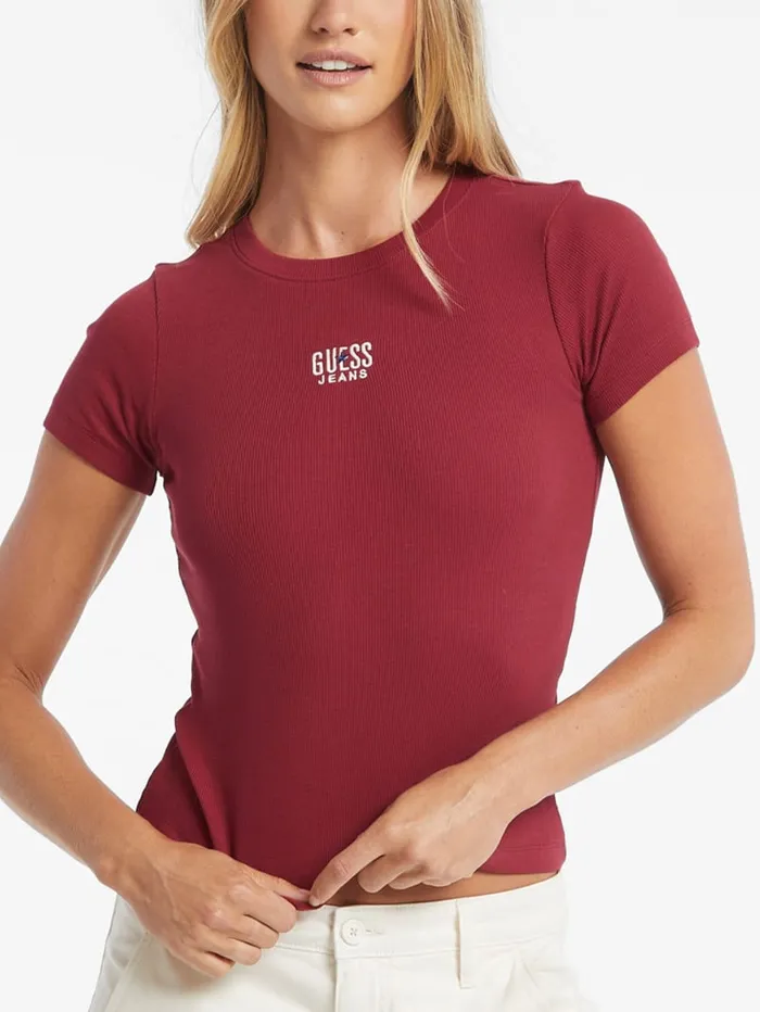 GUESS Tops Slim Embroidered Logo Tee Blue 8211 Women