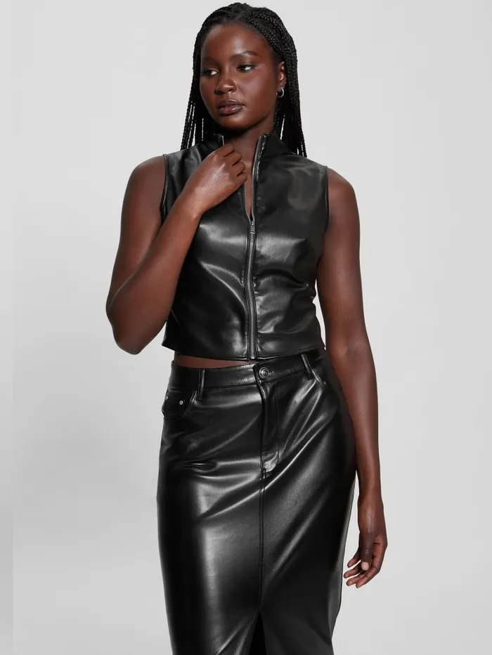 GUESS Tops Vixen FauxLeather Top Black 8211 Women