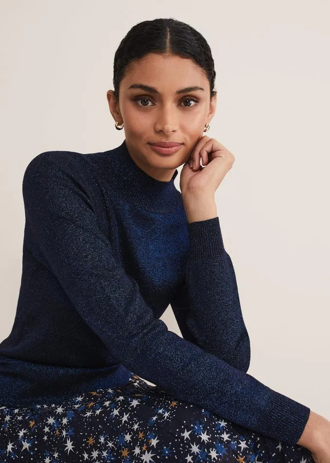 Gwyneth Lurex Knitted Jumper Midnightblue Women Phase Eight Knitwear
