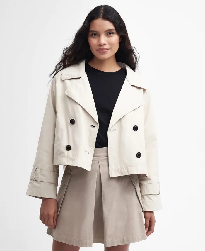 Hadfield Cropped Trench Coat Blanc Women Barbour Trench Coats