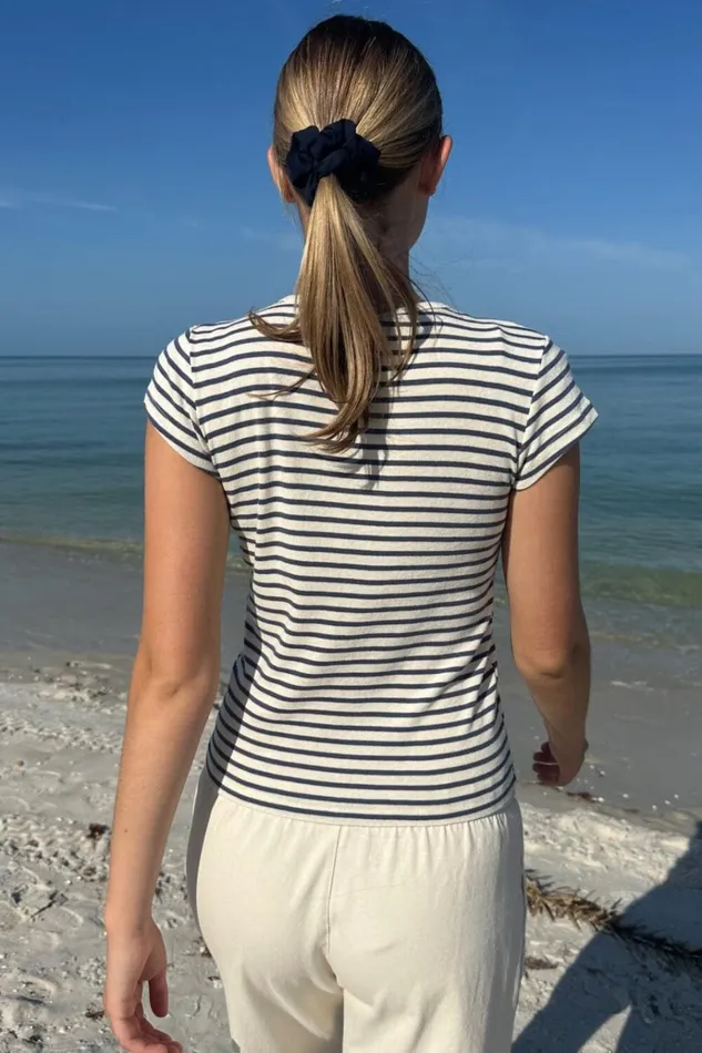 Hailie Long Striped Top Cream And Navy Stripe Women Brandy Melville Tops