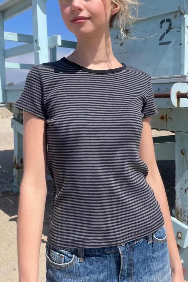 Hailie Thin Stripe Top Dark Grey And Black Women Brandy Melville Tops