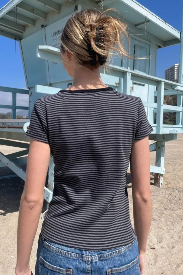 Hailie Thin Stripe Top Dark Grey And Black Women Brandy Melville Tops
