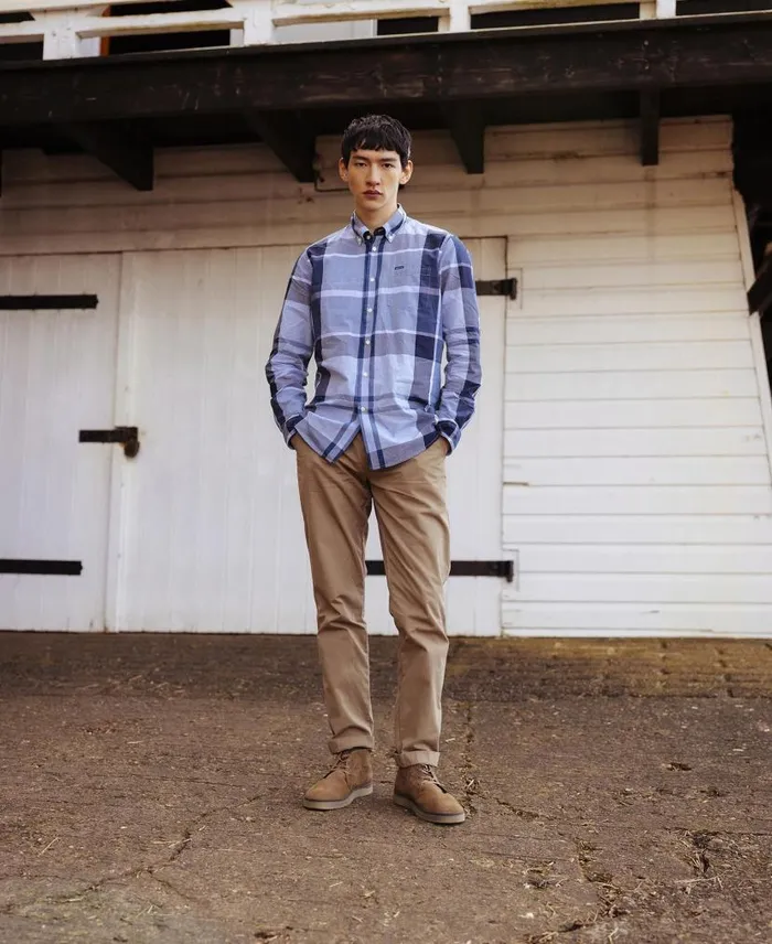 Harris Tailored LongSleeved Shirt Berwick Blue Tartan Men Barbour Shirts