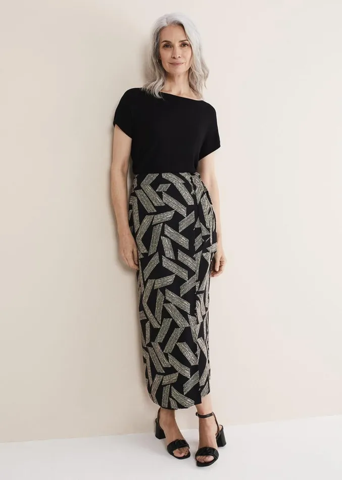 Hatty Diagonal Dot Wrap Skirt Blackivory Women Phase Eight Skirts