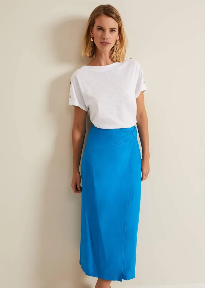 Hayden Linen Wrap Skirt Blue Women Phase Eight Skirts