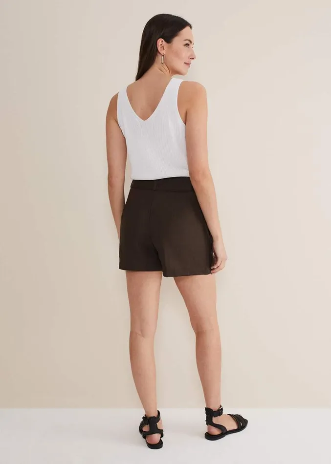 Hazel Belted Linen Short Chocolate Women Phase Eight Trousers
