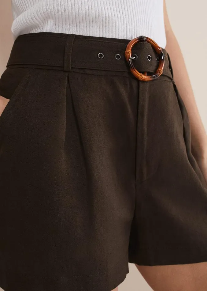 Hazel Belted Linen Short Chocolate Women Phase Eight Trousers