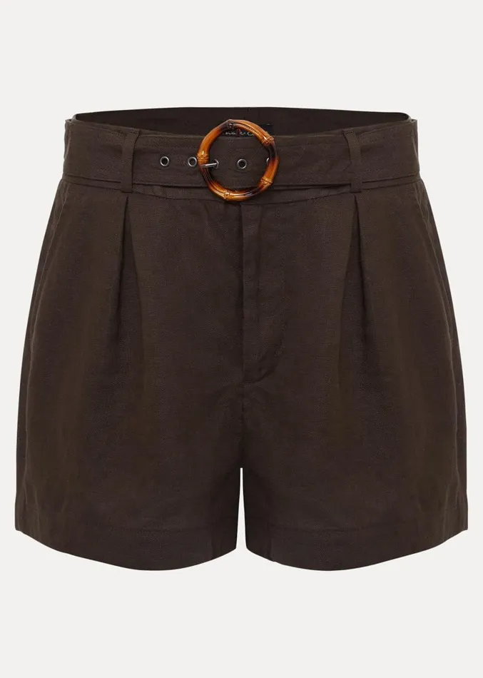 Hazel Belted Linen Short Chocolate Women Phase Eight Trousers