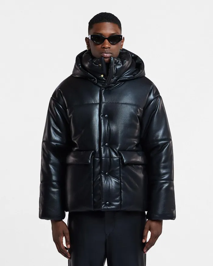 Hide Mens Okobor AltLeather Hooded Puffer Black Men Nanushka Outerwear and Jackets