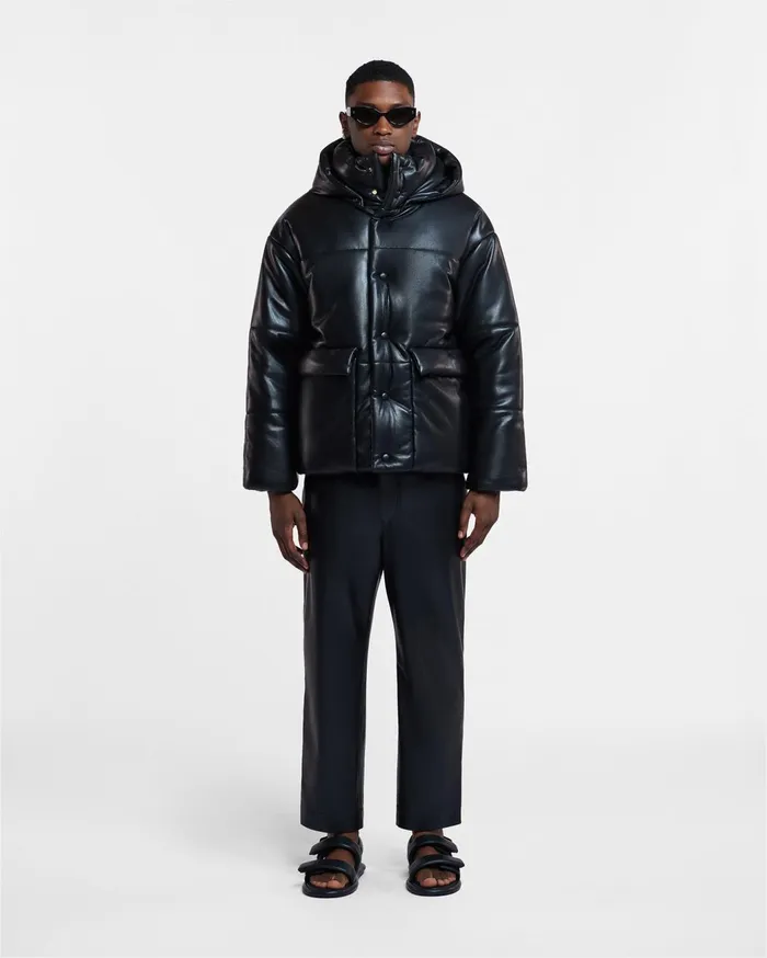 Hide Mens Okobor AltLeather Hooded Puffer Black Men Nanushka Outerwear and Jackets