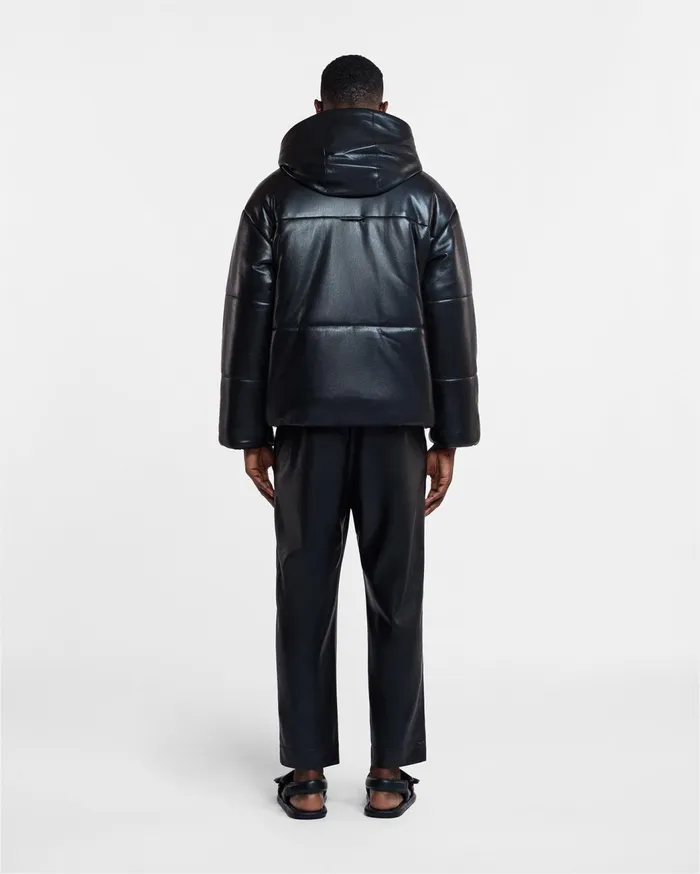 Hide Mens Okobor AltLeather Hooded Puffer Black Men Nanushka Outerwear and Jackets