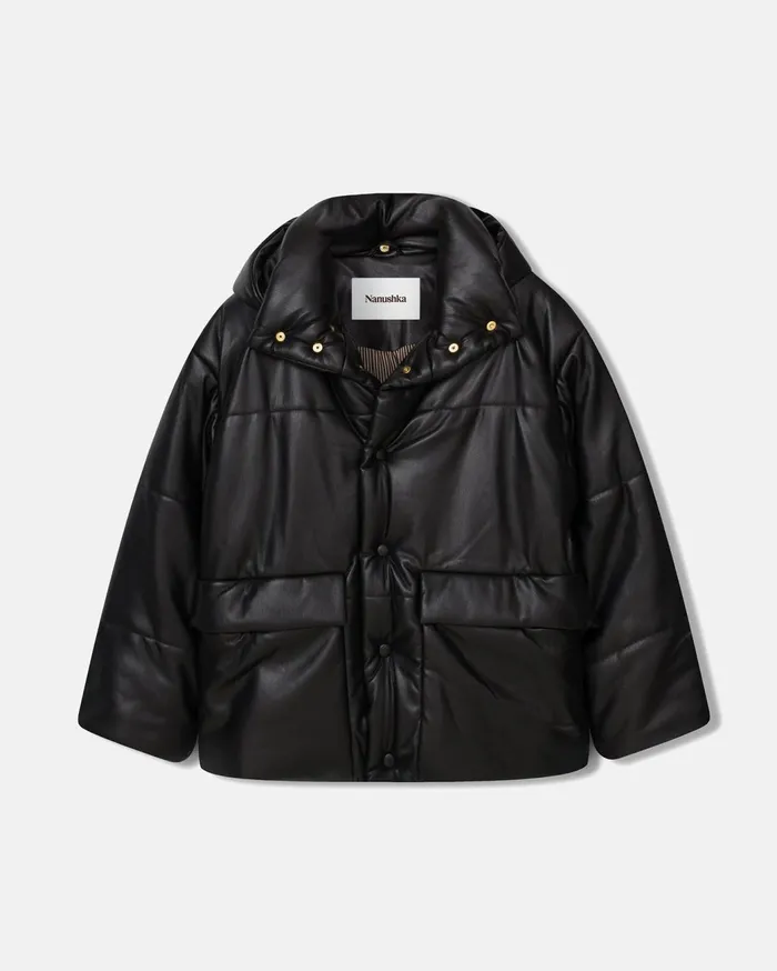 Hide Mens Okobor AltLeather Hooded Puffer Black Men Nanushka Outerwear and Jackets