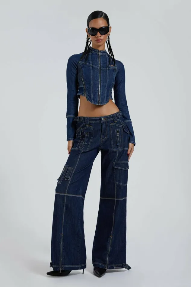 Hudson Indigo Denim Wash Corset Jacket Blue Women Jaded London Corsets