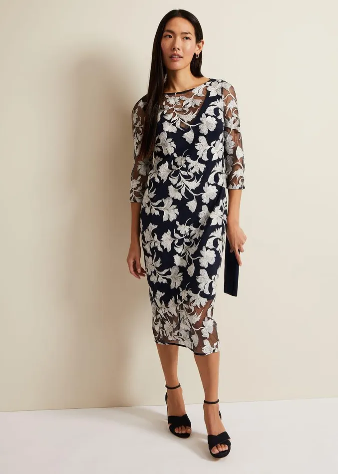 Irina Floral Mesh Midi Dress Multicoloured Women Phase Eight Dresses