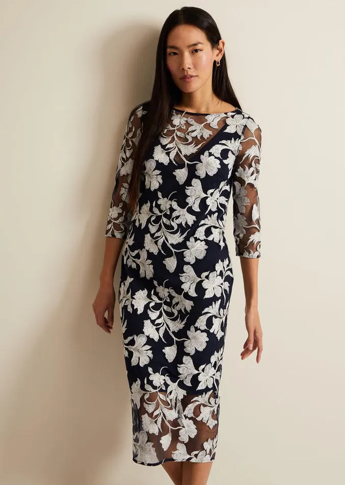 Irina Floral Mesh Midi Dress Multicoloured Women Phase Eight Dresses