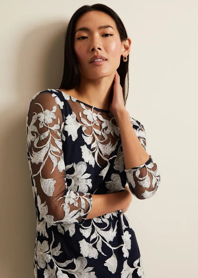 Irina Floral Mesh Midi Dress Multicoloured Women Phase Eight Dresses