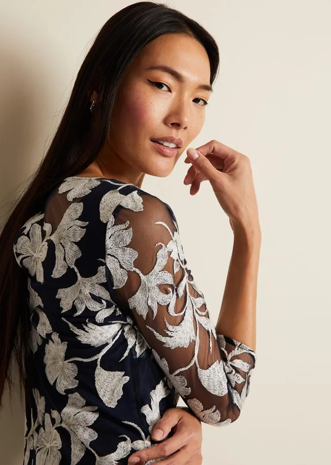 Irina Floral Mesh Midi Dress Multicoloured Women Phase Eight Dresses
