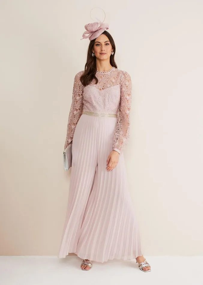 Isla Lace Wide Leg Jumpsuit Antique Rose Women Phase Eight Dresses