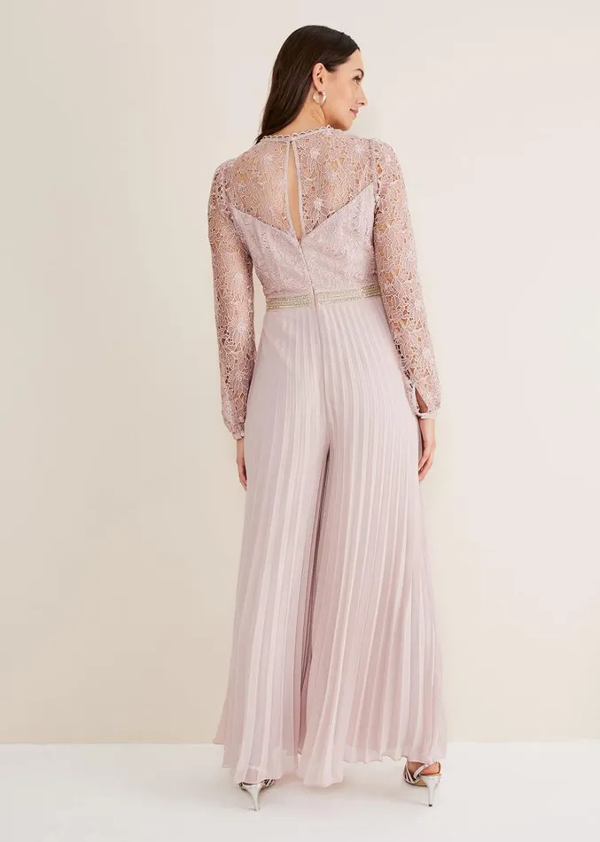 Isla Lace Wide Leg Jumpsuit Antique Rose Women Phase Eight Dresses
