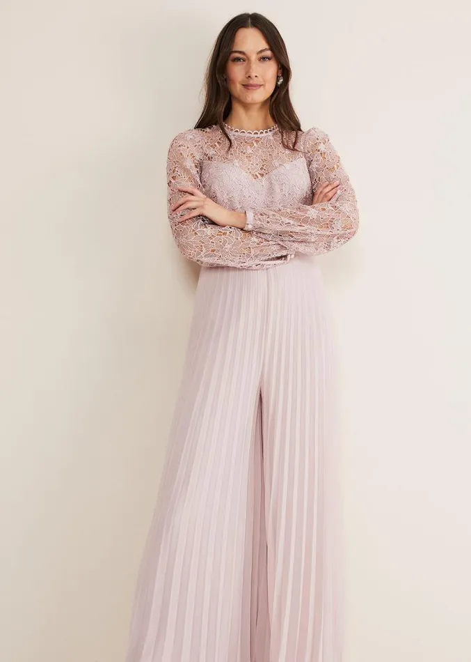 Isla Lace Wide Leg Jumpsuit Antique Rose Women Phase Eight Dresses