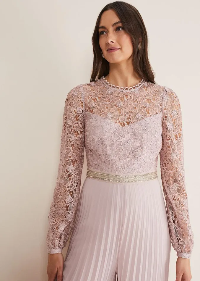 Isla Lace Wide Leg Jumpsuit Antique Rose Women Phase Eight Dresses