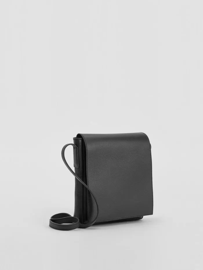 Italian Leather Square Crossbody Bag Black Women Eileen Fisher Accessories